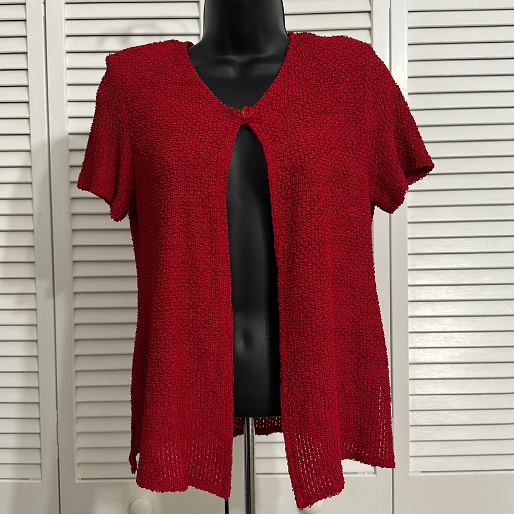 Sharade of California 6 Petite Red Wine 1 Button Short Sleeve Hip Slit Net Mesh
